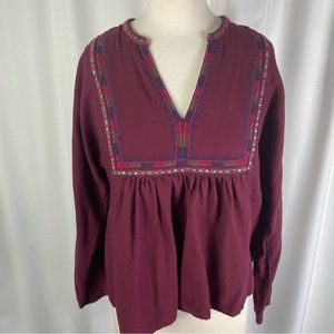 Madewell Burgundy Embroidered Smock Top L